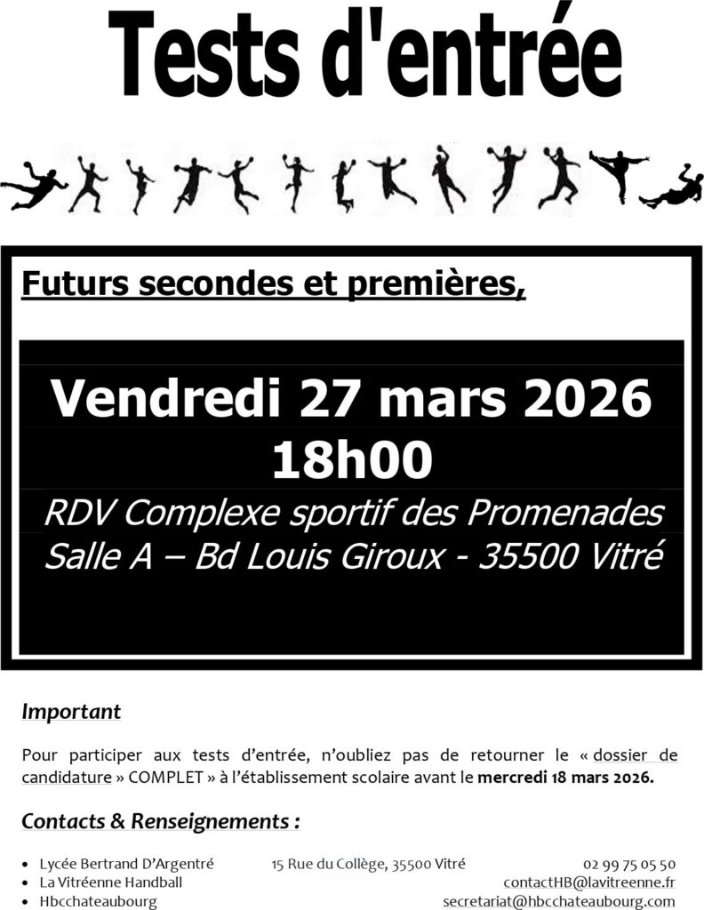 Flyer des tests d’entrée de l’atelier handball