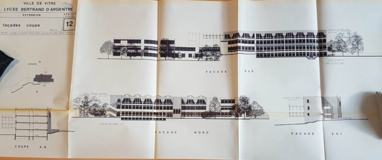 Yves Moignet, Lycée Bertrand d’Argentré, élévation des façades, Archives municipales de Vitré, 6W5