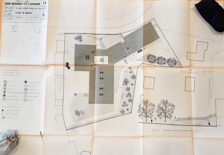 Yves Moignet, Lycée Bertrand d’Argentré, extension, plan de masse, Archives de Vitré, M 85
