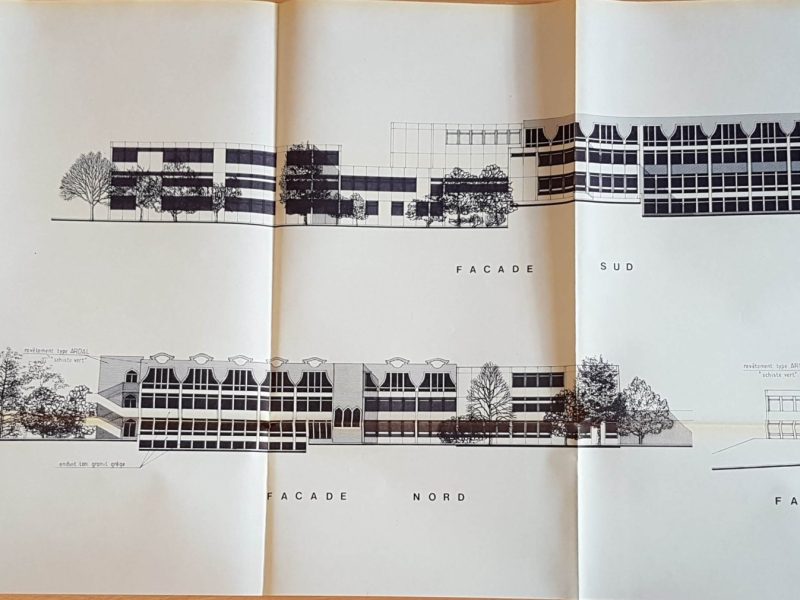 Yves Moignet, Lycée Bertrand d’Argentré, élévation des façades, Archives municipales de Vitré, 6W5